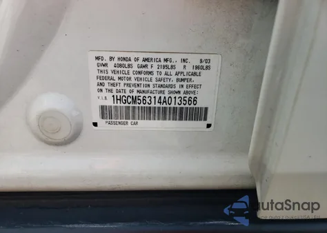 2004 Honda Accord Lx from USA, damaged, VIN 1HGCM56314A013566